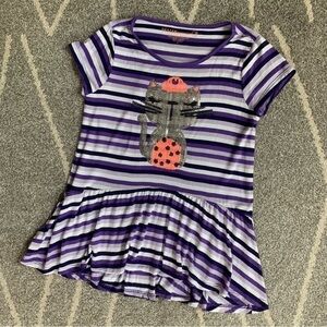 Design History Purple Striped Peplum Shirt w/ Sequin Kitty Cat Size 6